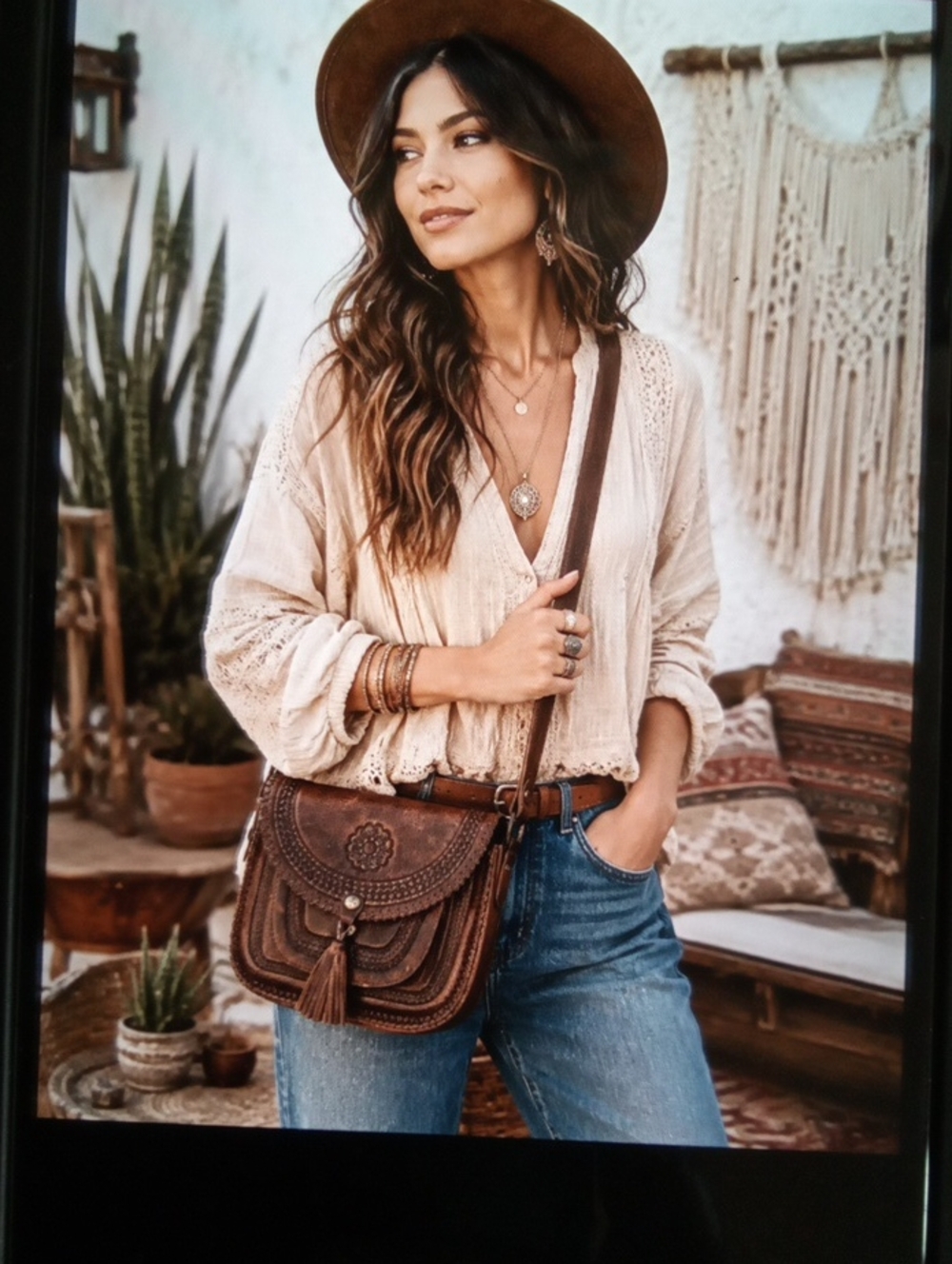 Patricia Nash Handcrafted Brown Leather Tassel Crossbody Bag Distressed Womens